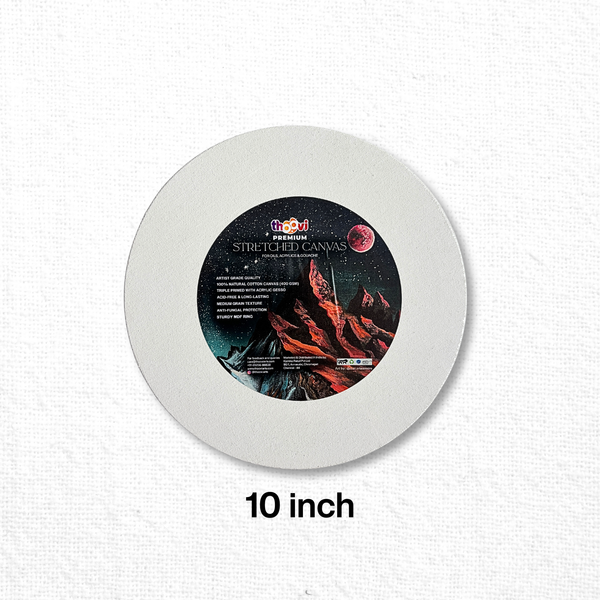 Thoovi - Premium - White Stretched Round Canvas for Painting | Suitable for Acrylic Paints, Oil Paints & Gouache Paints - 10 inch  (Single pc)