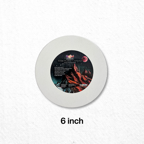 Thoovi - Premium - White Stretched Round Canvas for Painting | Suitable for Acrylic Paints, Oil Paints & Gouache Paints - 6 inch  (Single or Pack of 2)