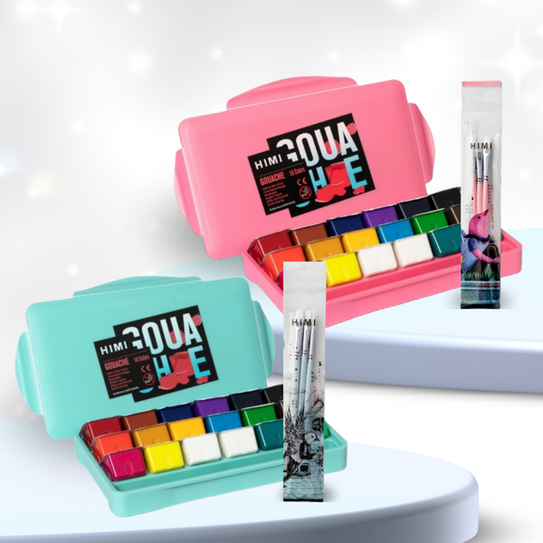HIMI - Gouache Paint - 30 ml jelly cups x 18 colours & 3 pcs Brush set - New Generation