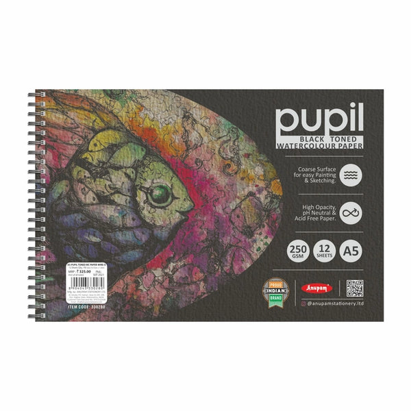 Anupam - Pupil Watercolor Paper Book - Black - 250 GSM